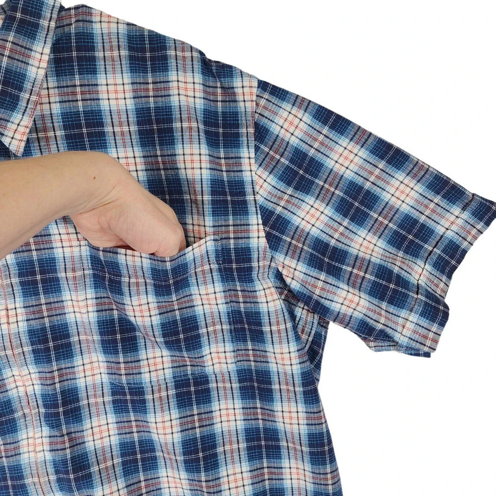 GAP Full Zip Shirt Jacket Shacket L Mens Plaid Blue White Red Cotton - Picture 5 of 13